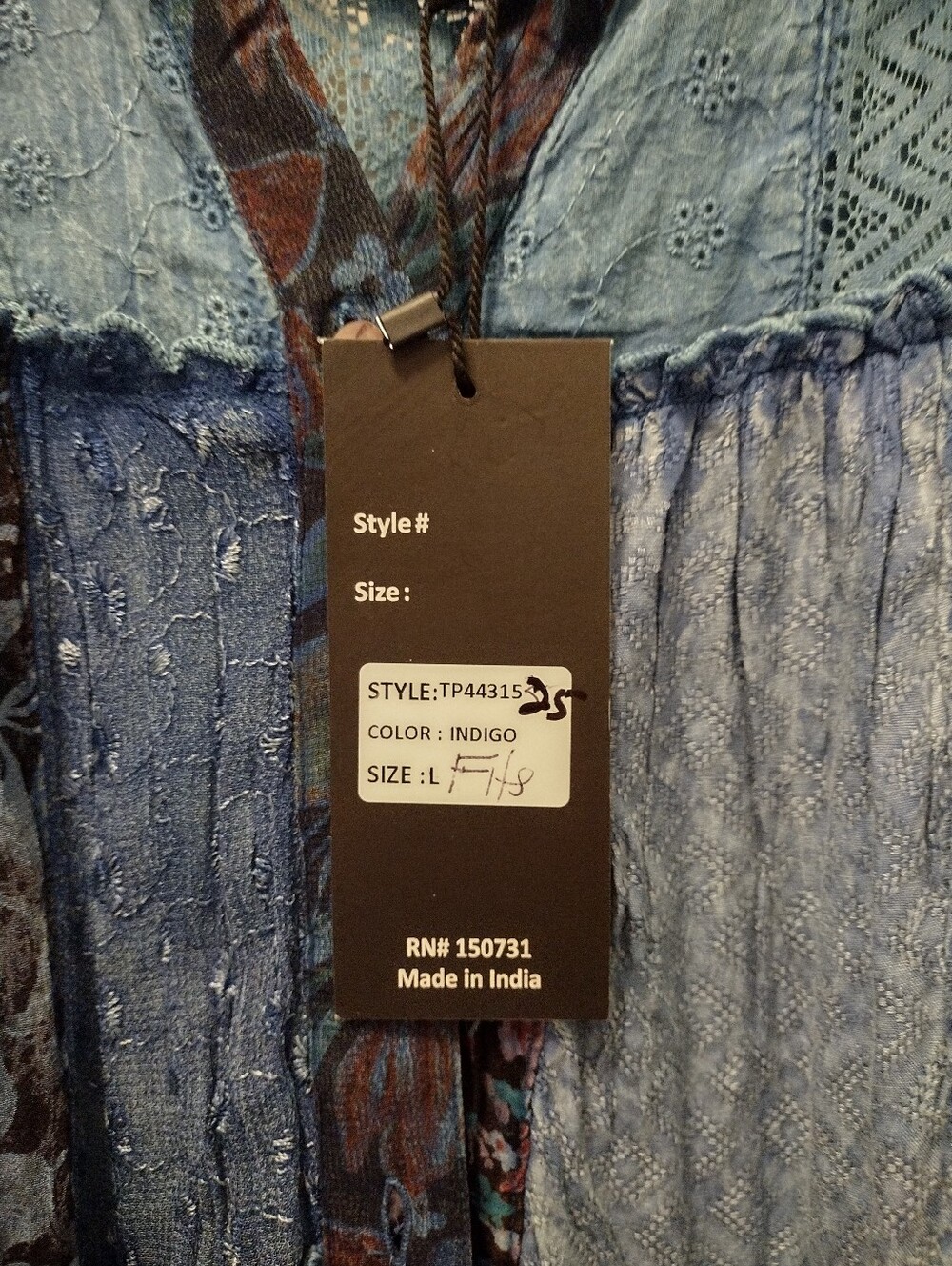 Sleeveless Blue Patchwork Button-Front Blouse by May Treats - Picture 3 of 5